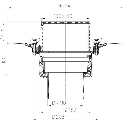 Roof drain DN160 with clamping element. Checkpoint - 148x148mm / 137x137mm. Roof drain DN160 with clamping element. Checkpoint - 148x148mm / 137x137mm.